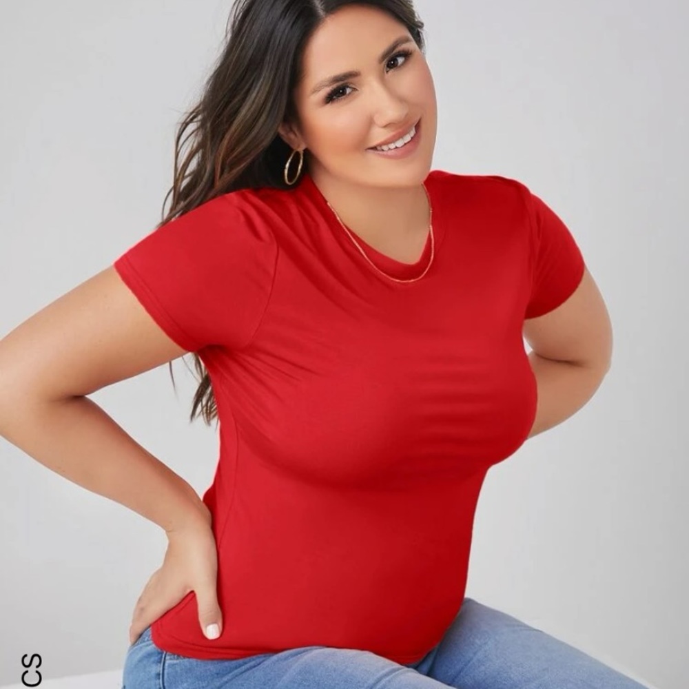Red Round neck slim tee
